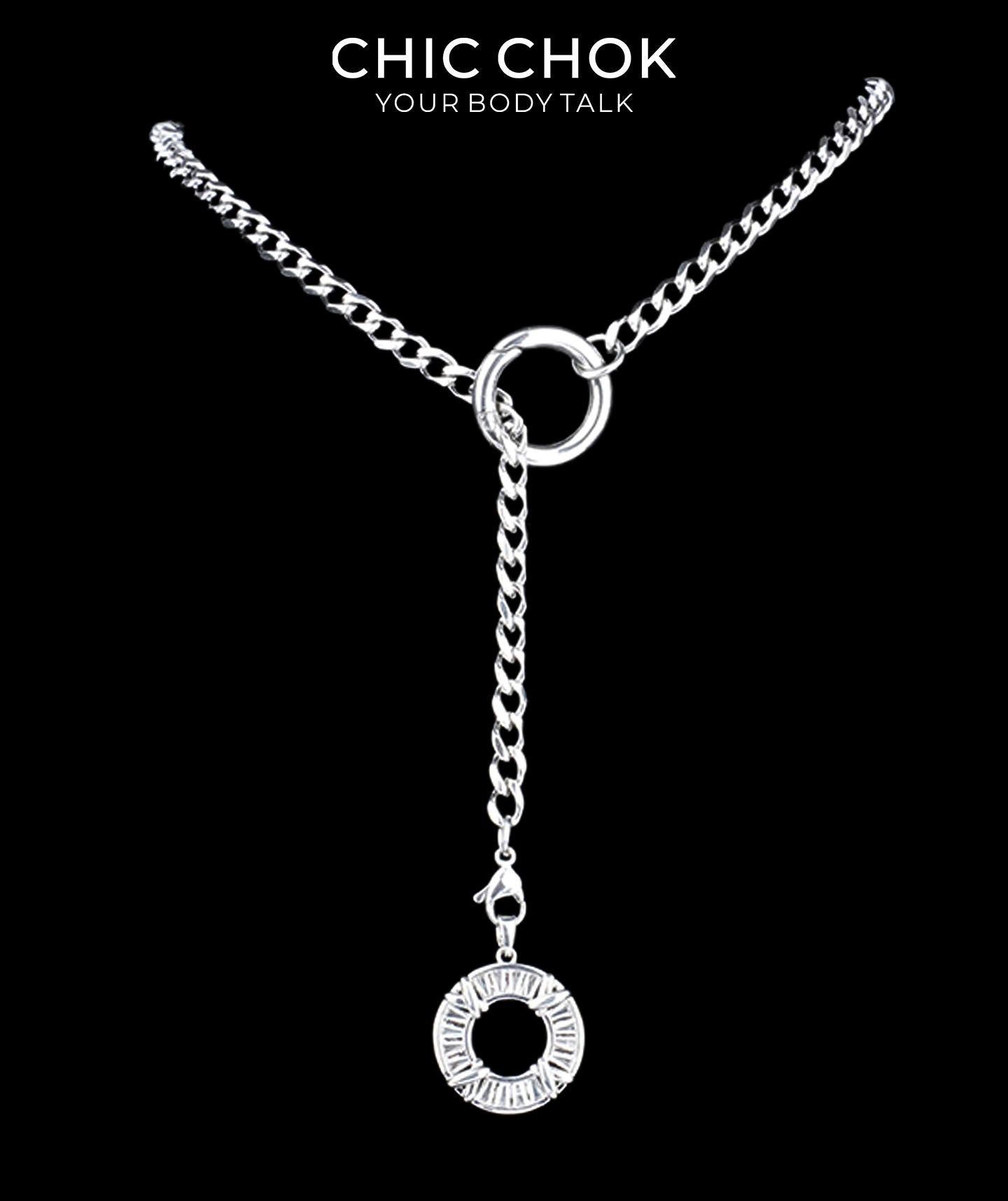 CHICCHOK Subversive Y-Lariat Chain Necklace | Gothic Stainless Steel Cuban Link Collar