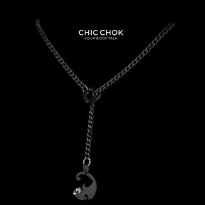 CHICCHOK "Nightbound Sequence" Black Stainless Steel Y-Necklace | Gothic Heart Carabiner & Multi-Pendant Drop Chain | Dark Grunge Y2K Streetwear Jewelry