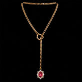 CHICCHOK Golden Silence | Collar en Y de acero titanio en capas | Dije de corazón con cristal rojo