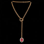 CHICCHOK Golden Silence | Layered Titanium Steel Y-Necklace | Red Crystal Heart Pendant