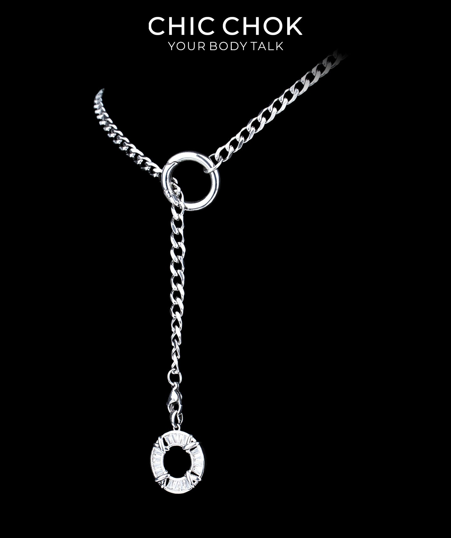 CHICCHOK Subversive Y-Lariat Chain Necklace | Gothic Stainless Steel Cuban Link Collar