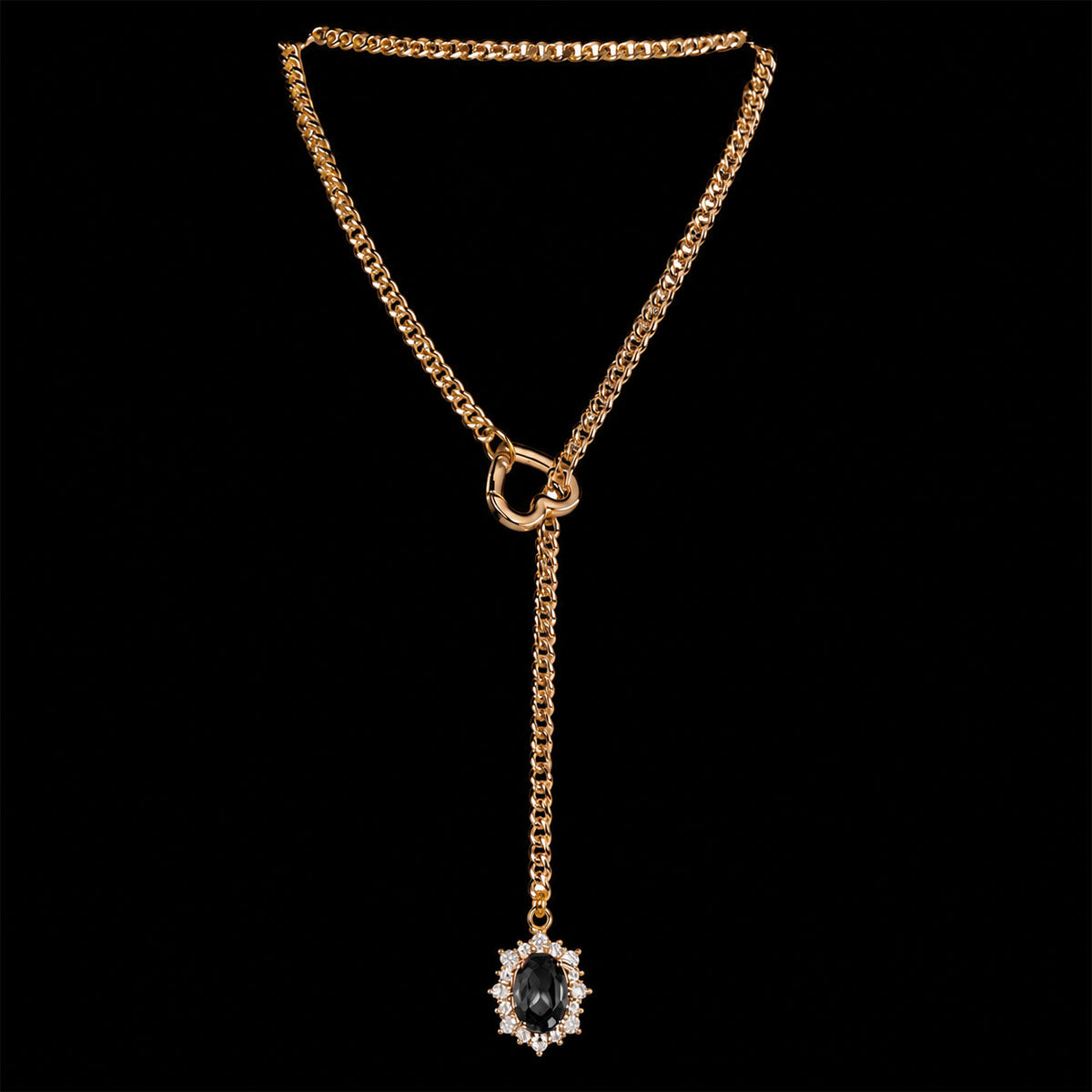 CHICCHOK Golden Silence | Layered Titanium Steel Y-Necklace | Red Crystal Heart Pendant