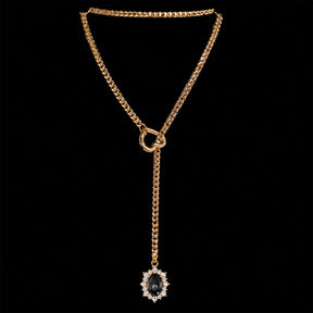 CHICCHOK Golden Silence | Layered Titanium Steel Y-Necklace | Red Crystal Heart Pendant