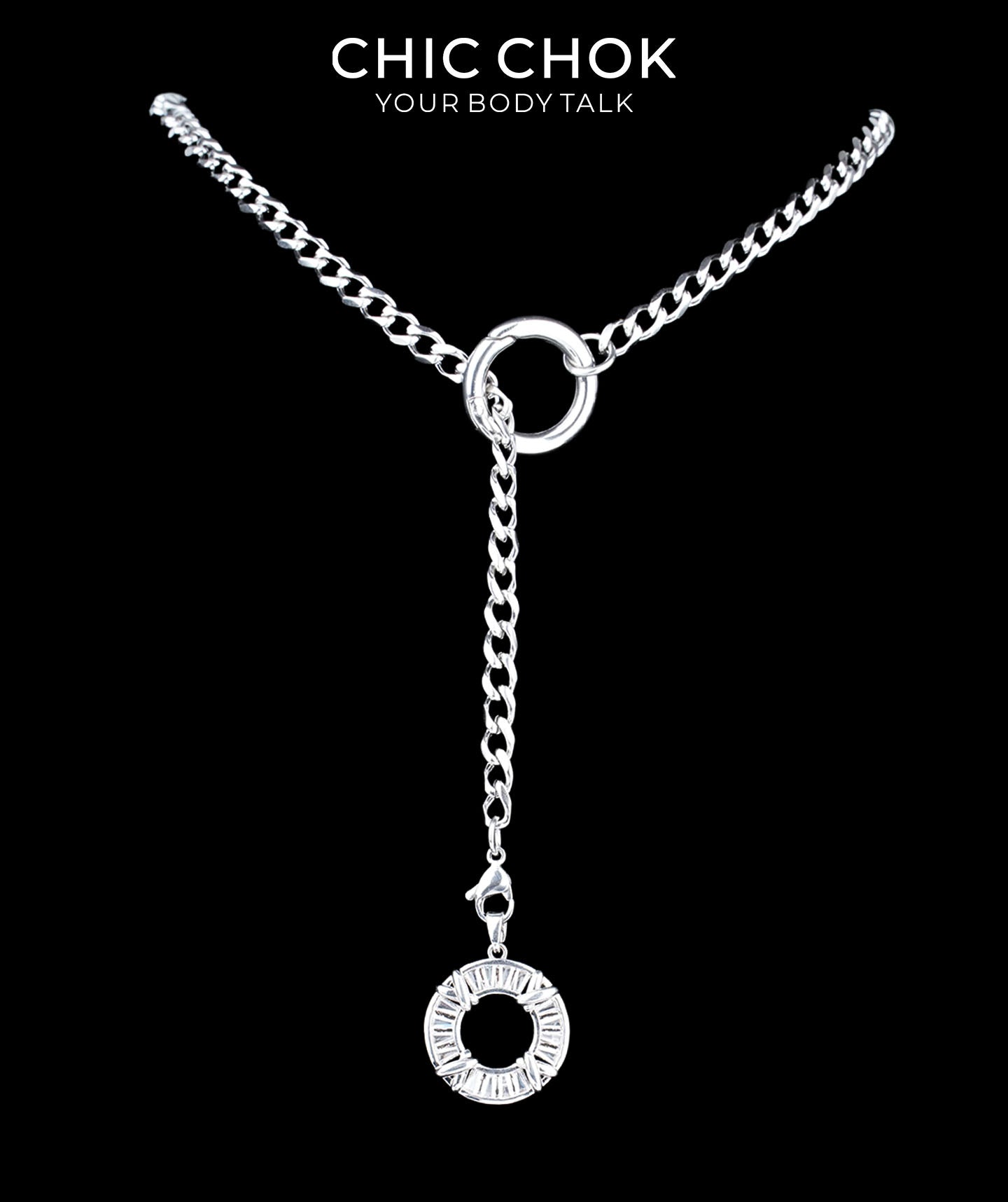 CHICCHOK Subversive Y-Lariat Chain Necklace | Gothic Stainless Steel Cuban Link Collar