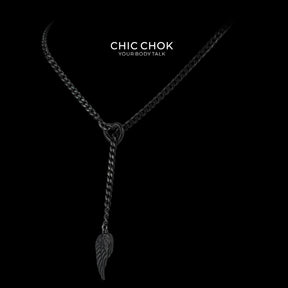 CHICCHOK "Nightbound Sequence" Black Stainless Steel Y-Necklace | Gothic Heart Carabiner & Multi-Pendant Drop Chain | Dark Grunge Y2K Streetwear Jewelry