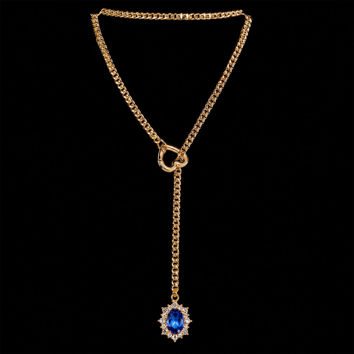 CHICCHOK Golden Silence | Layered Titanium Steel Y-Necklace | Red Crystal Heart Pendant