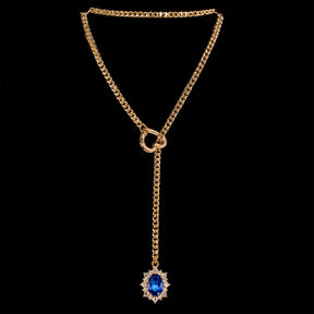 CHICCHOK Golden Silence | Layered Titanium Steel Y-Necklace | Red Crystal Heart Pendant