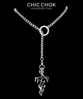 CHICCHOK Subversive Y-Lariat Chain Necklace | Gothic Stainless Steel Cuban Link Collar