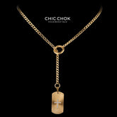 CHICCHOK "Glorious Dog Tag" Custom Laser Engraved Y-Necklace | Stainless Steel Gothic Cross Military Tag Drop Chain | Dark Streetwear Subculture Jewelry