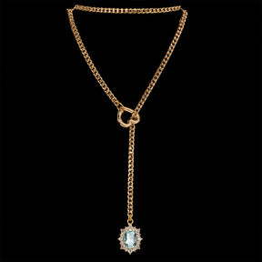 CHICCHOK Golden Silence | Layered Titanium Steel Y-Necklace | Red Crystal Heart Pendant