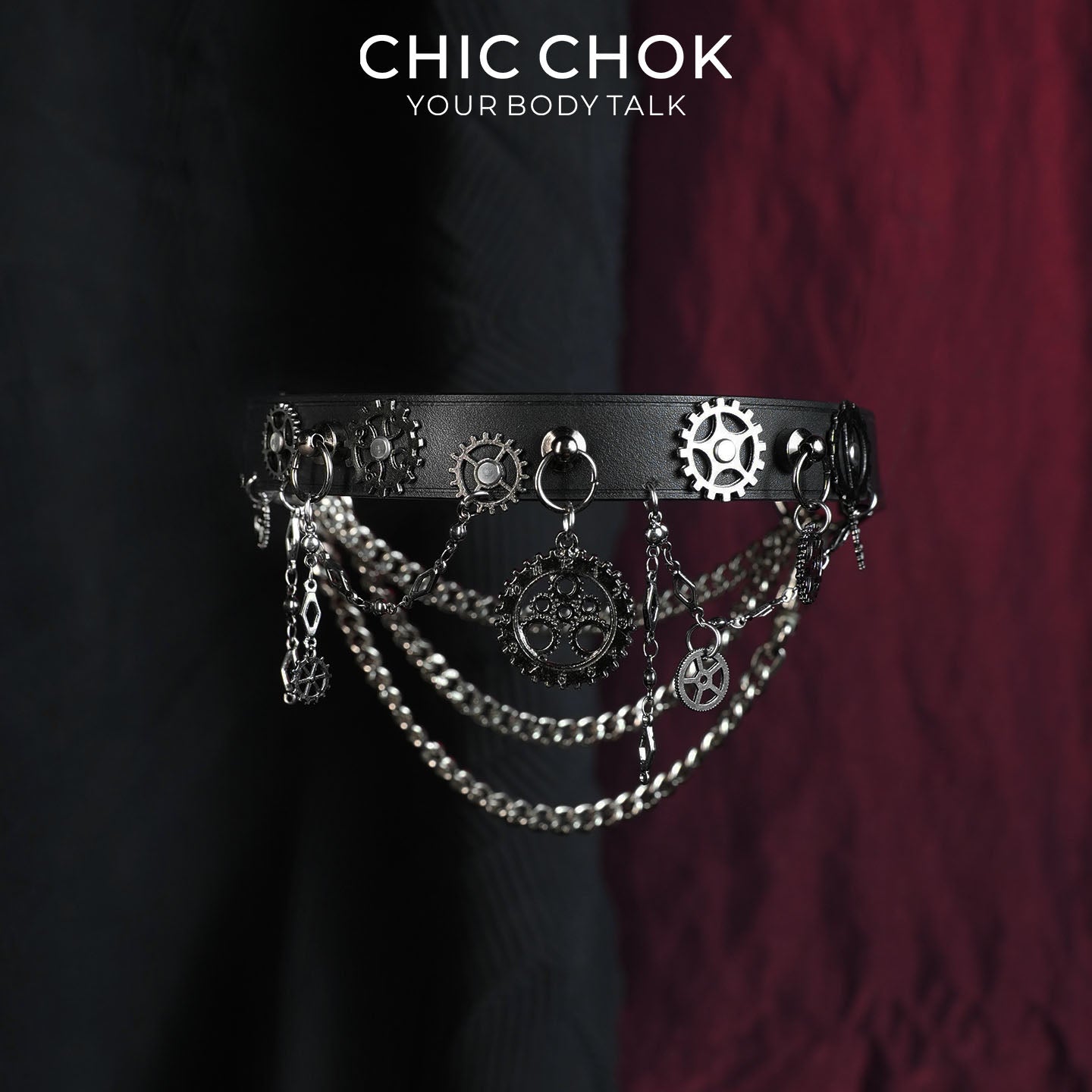 CHICCHOK Gear Prologue Genuine Leather Choker | Steampunk Industrial Gear Collar | Heavy Cyberpunk Multilayer Chain Subversive Body Armor