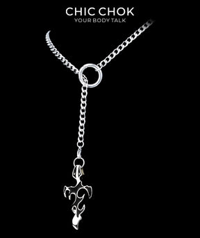 CHICCHOK Subversive Y-Lariat Chain Necklace | Gothic Stainless Steel Cuban Link Collar