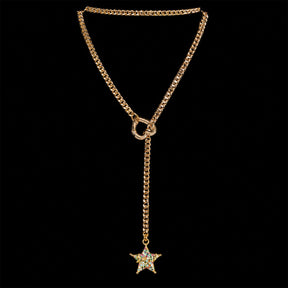 CHICCHOK Golden Silence | Layered Titanium Steel Y-Necklace | Red Crystal Heart Pendant