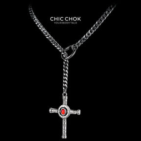 Collana a cravatta a Y CHICCHOK Gloom Eye Crucifix | Catena cubana in acciaio inossidabile | Gioiello occulto gotico d’ispirazione rétro con pendente a croce in lega di zinco