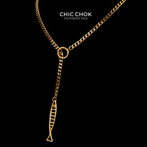 CHICCHOK Gilded Star Haven Y-Lariat Necklace | 18K Gold Plated Stainless Steel Cuban Chain | Vintage Textured Crushed Gold Heart Pendant Coquette Jewelry