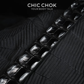 CHICCHOK Obsidian Spine Genuine Crocodile Leather Paddle | Luxury Exotic Crocodile Skin Spanker | Dark Erotica Gothic Fetish Bondage Toy