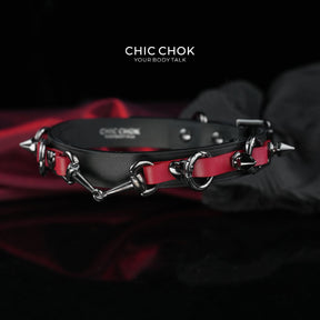 CHICCHOK [Mysterious Queen] Red&Black Spikes Stylish Leather Choker