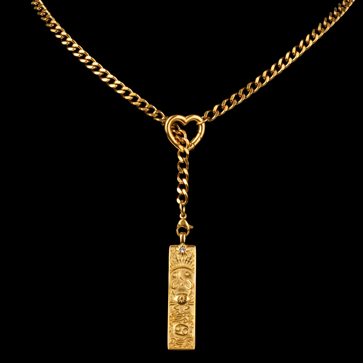 CHICCHOK Whispers of the Corona | Customized Tarot Major Arcana Y-Chain for the 12 Zodiac Signs | Heart-Shaped Clasp Vintage Gold Necklace | Dark Occult High-Street Accessories