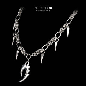 CHICCHOK Riven Wind Claw Necklace | Stainless Steel Spike Chainmail Collar | Cyberpunk Neo-Tribal Hook Pendant Grunge Jewelry
