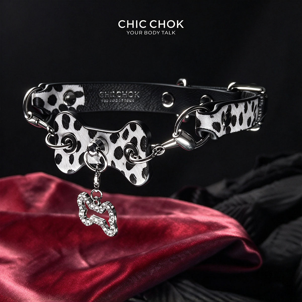 CHICCHOK [Spotty Pup] - klasyczny modowy regulowany choker z końskiego włosia w czarne kropki