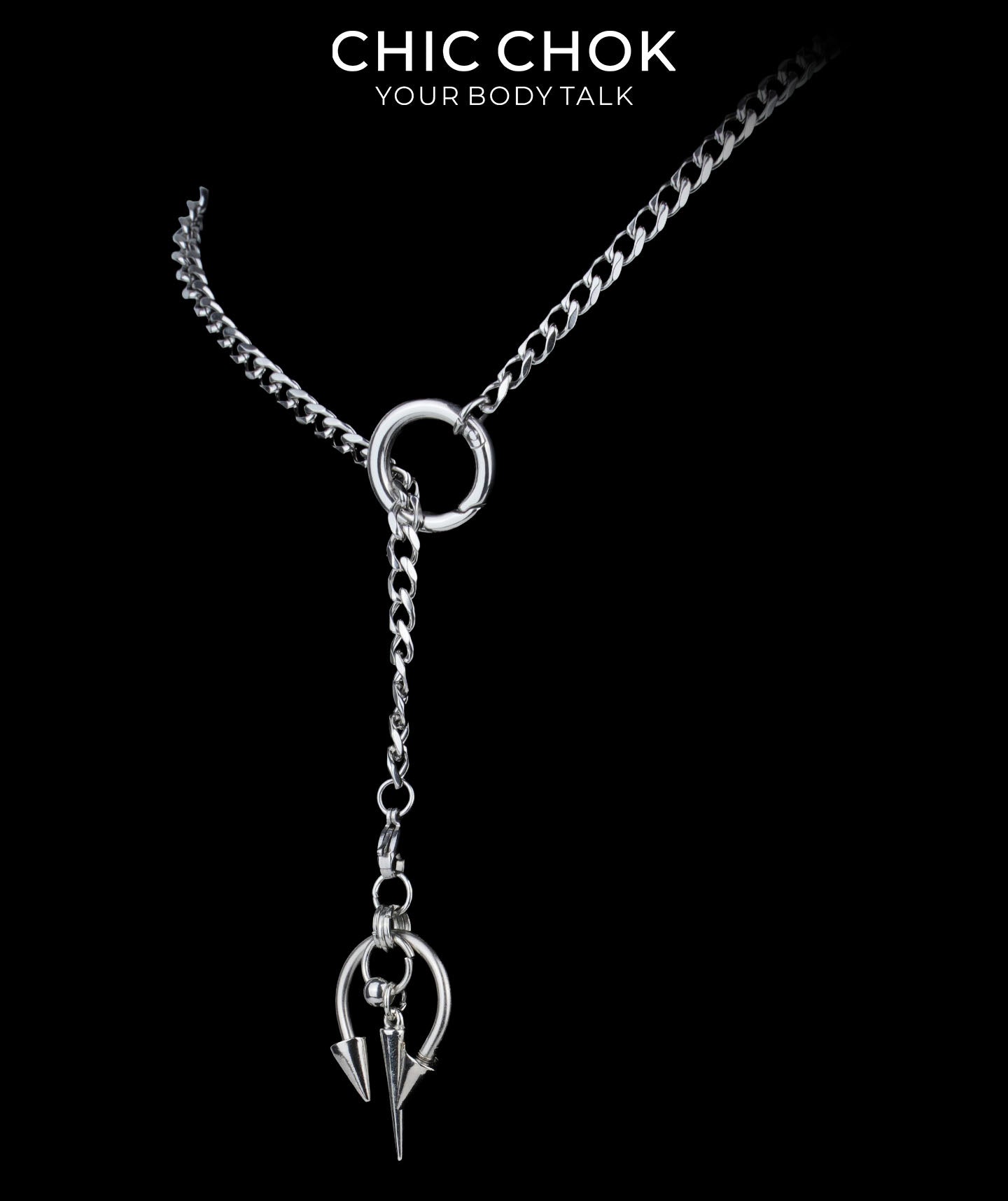 CHICCHOK Subversive Y-Lariat Chain Necklace | Gothic Stainless Steel Cuban Link Collar