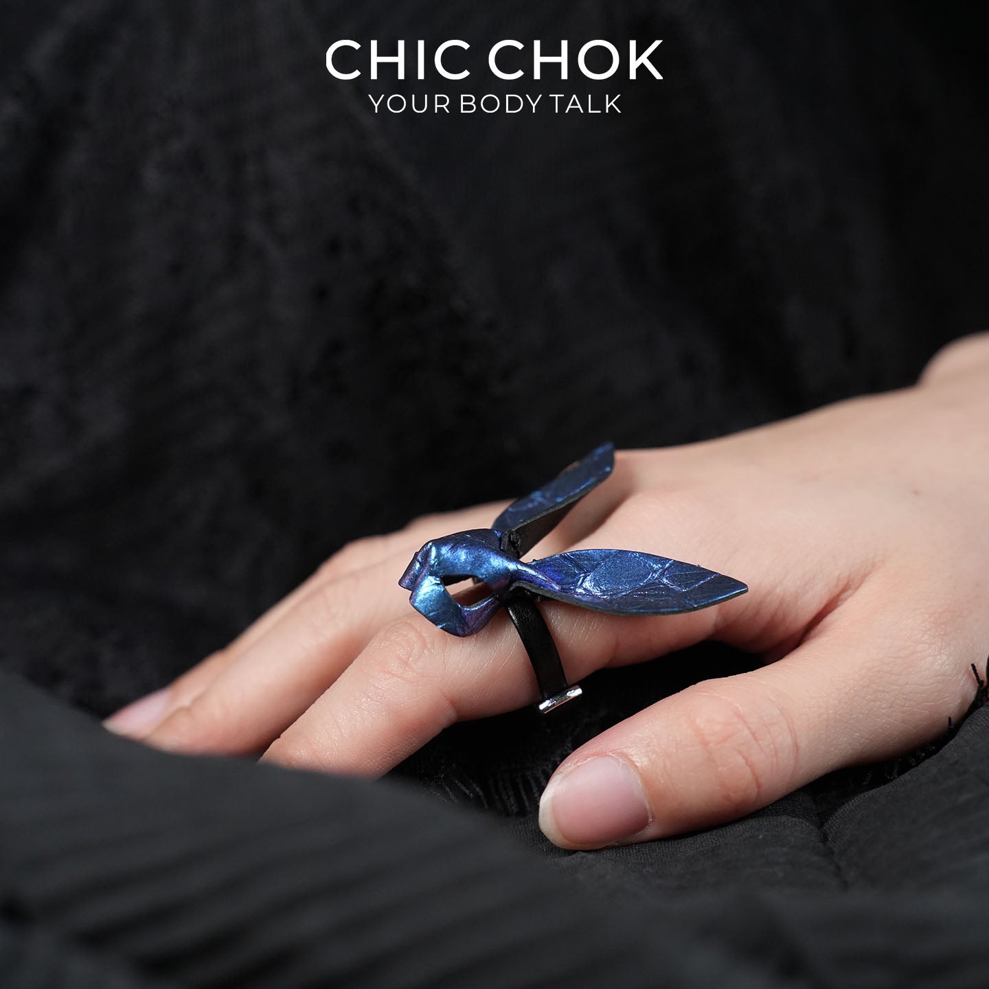 CHICCHOK Cute Bunny Ring | First-Layer Leather Animal Ring | Kawaii Goth Accessory