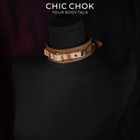Gargantilha CHICCHOK Western Equestrian em couro legítimo | Colar com fivela harness retrô cowboy | Joia alternativa de luxo com cordão de couro marrom trançado