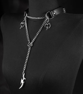 CHICCHOK "Spinal Echo" Genuine Leather Choker | Gothic Spine Bone Back Chain & Y-Necklace | Dark Cyberpunk Subculture Jewelry