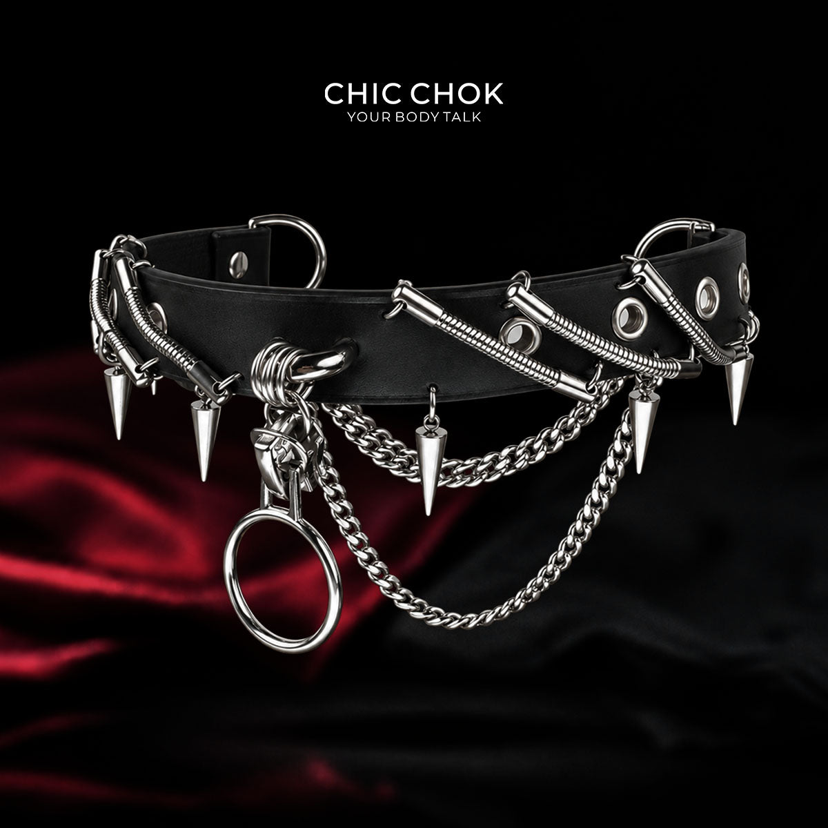 CHICCHOK Synapse Pulse | Choker cyberpunk con punte | Collare industriale nero opaco