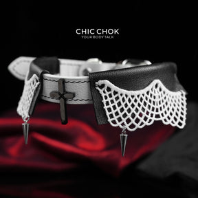 CHICCHOK "Clerical Precept" Hand-Stitched Leather Choker | Gothic Nun Cross Collar | Dark Ascetic Subculture Neckwear