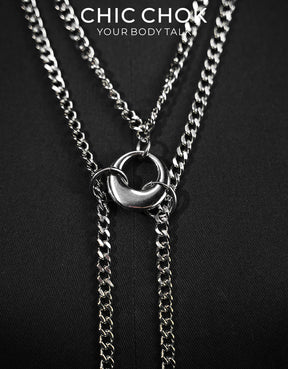 CHICCHOK Twin Astral Crystals Stainless Steel Necklace | Gothic Cyberpunk Industrial Chain Pendant | Luxury Y2K Fairy Grunge Hypoallergenic Jewelry