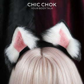 CHICCHOK Pink Haze Animatronic Neko Ears | Moving Plush Cat Ear Headband | Pastel Goth Cyber Cosplay Accessory