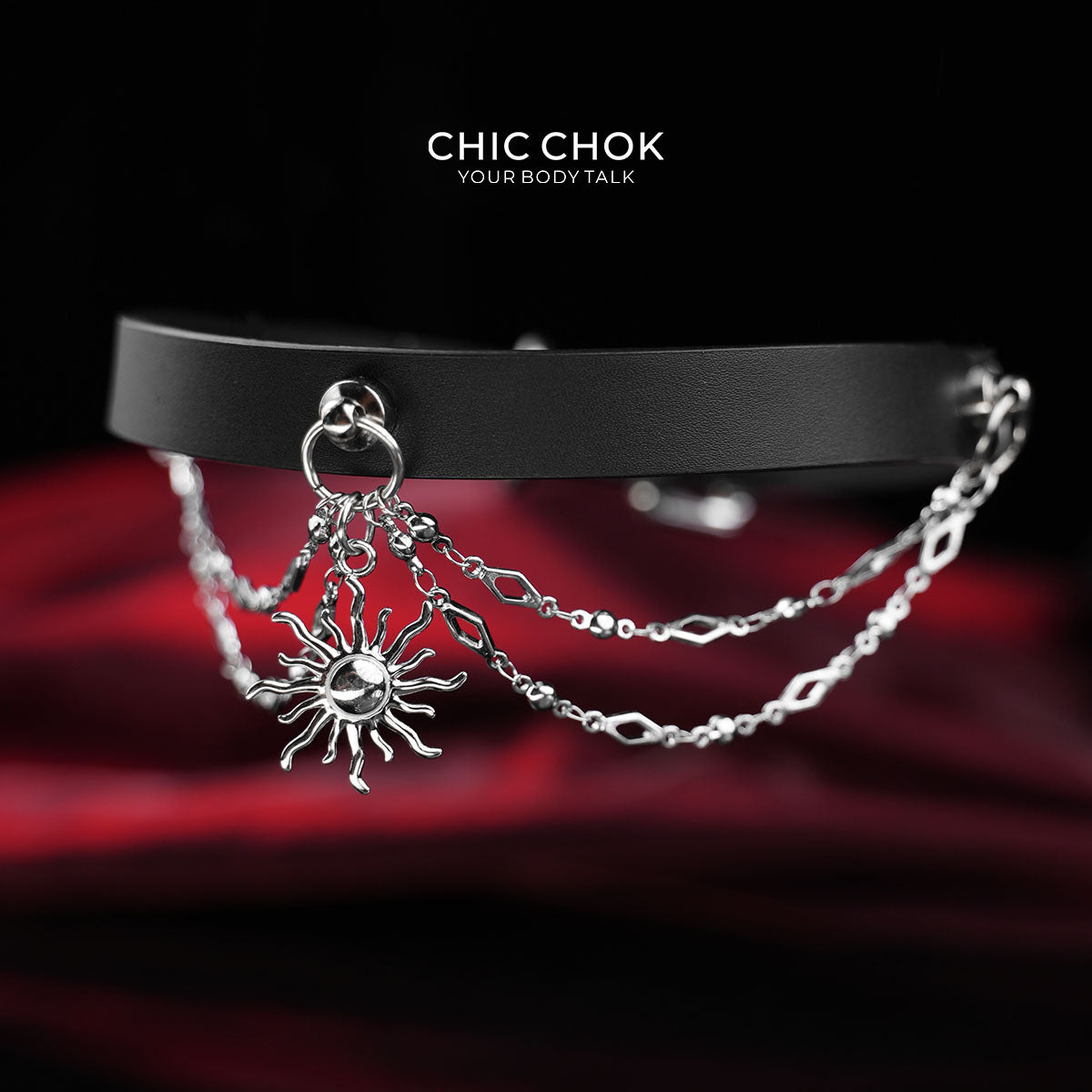CHICCHOK "Sun Tide Sprite" Layered Sun Pendant Leather Choker | Vintage Silver Light Punk Collar | Niche Dark Resort Neckwear