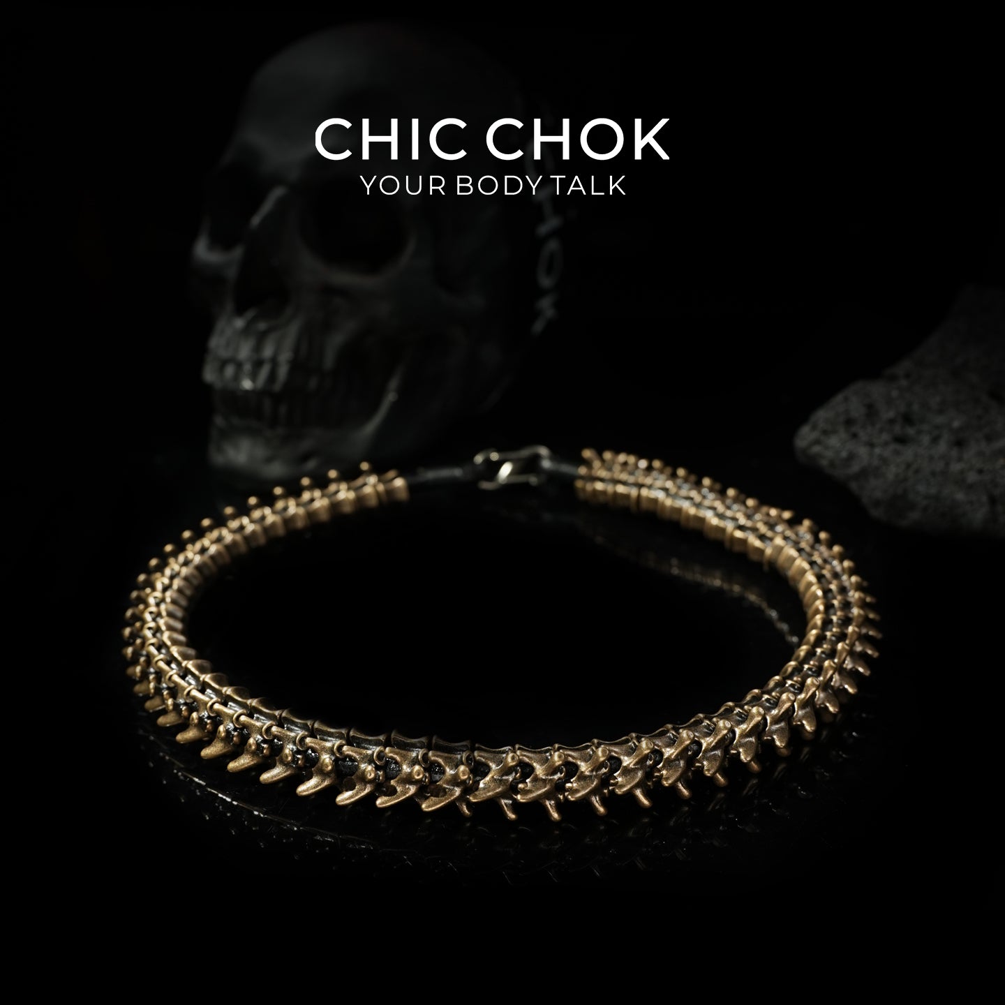 [CHICCHOK] Dragon Themed Choker - Bone Charm Elegance, A Fusion of Strength and Softness in a Choker Design Highlights(Bronze)