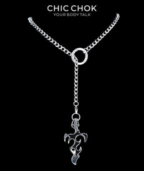 CHICCHOK Subversive Y-Lariat Chain Necklace | Gothic Stainless Steel Cuban Link Collar