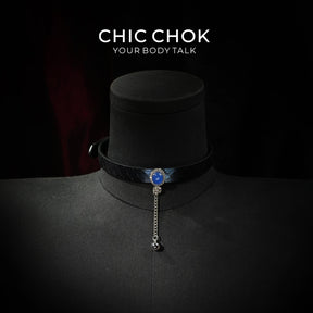 CHIC CHOK Purple Leather Necklace – Blue Gemstone Pendant and Tassel Chain, A Bold Fashion Item