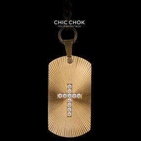 CHICCHOK "Glorious Dog Tag" Custom Laser Engraved Y-Necklace | Stainless Steel Gothic Cross Military Tag Drop Chain | Dark Streetwear Subculture Jewelry