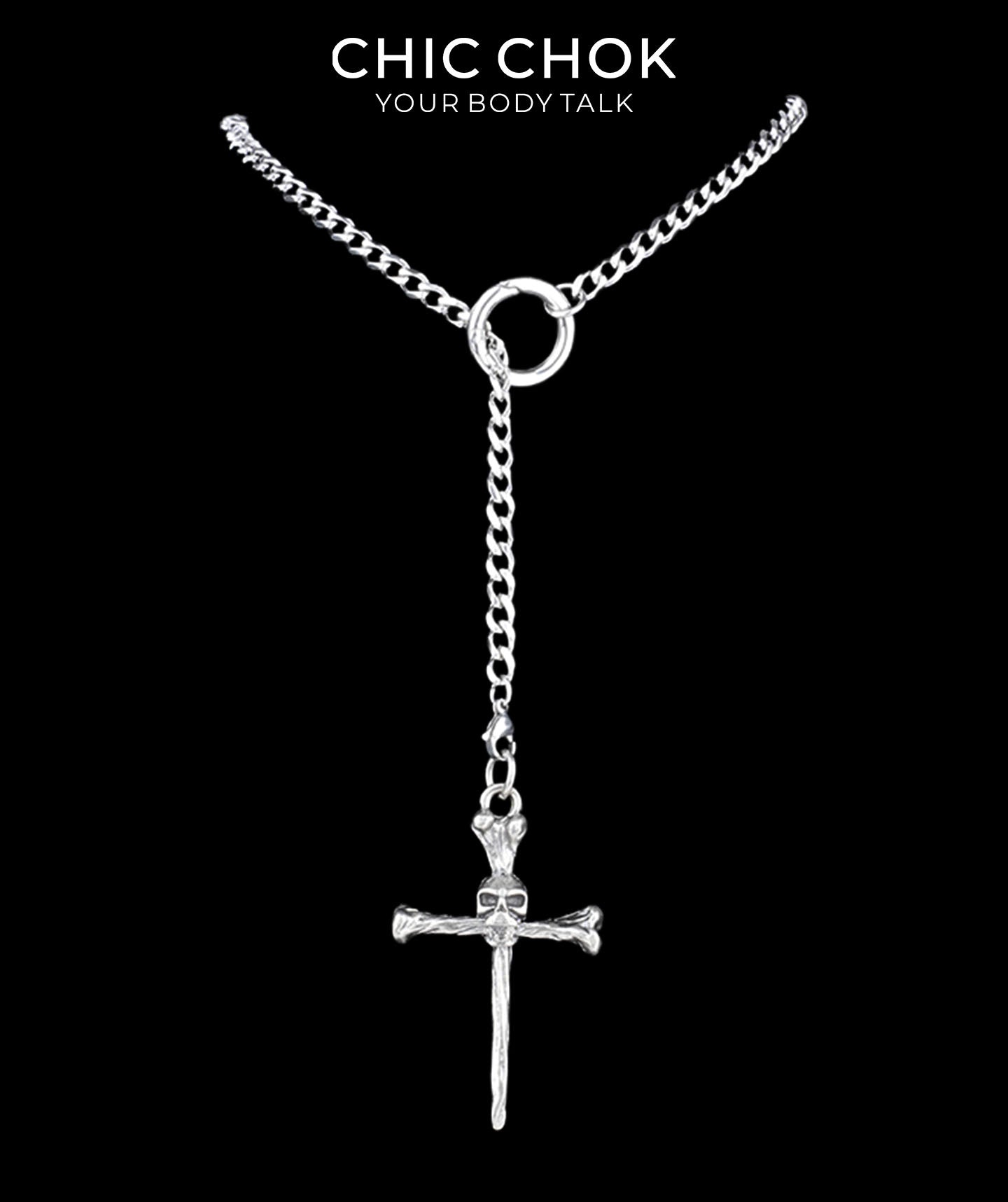 CHICCHOK "Dark Devotion" Titanium Steel Y-Necklace | Gothic Cross Pendant Collection | Dark Streetwear Subculture Jewelry