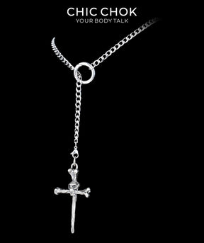 CHICCHOK Subversive Y-Lariat Chain Necklace | Gothic Stainless Steel Cuban Link Collar