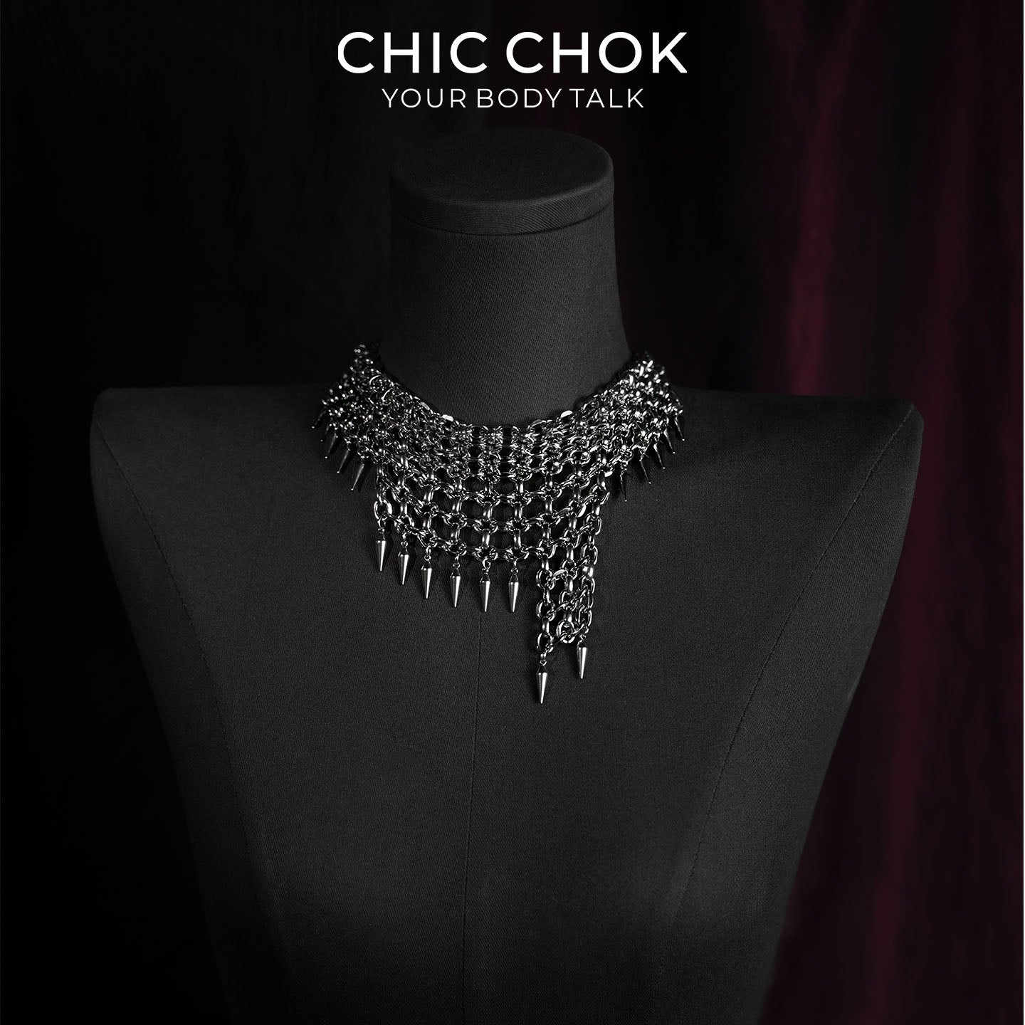 CHICCHOK Eternal Night Shackle Song Chainmail Necklace | Gothic Heavy Stainless Steel Spike Choker | Subversive Techwear Industrial Body Armor Collar for Sensitive Skin