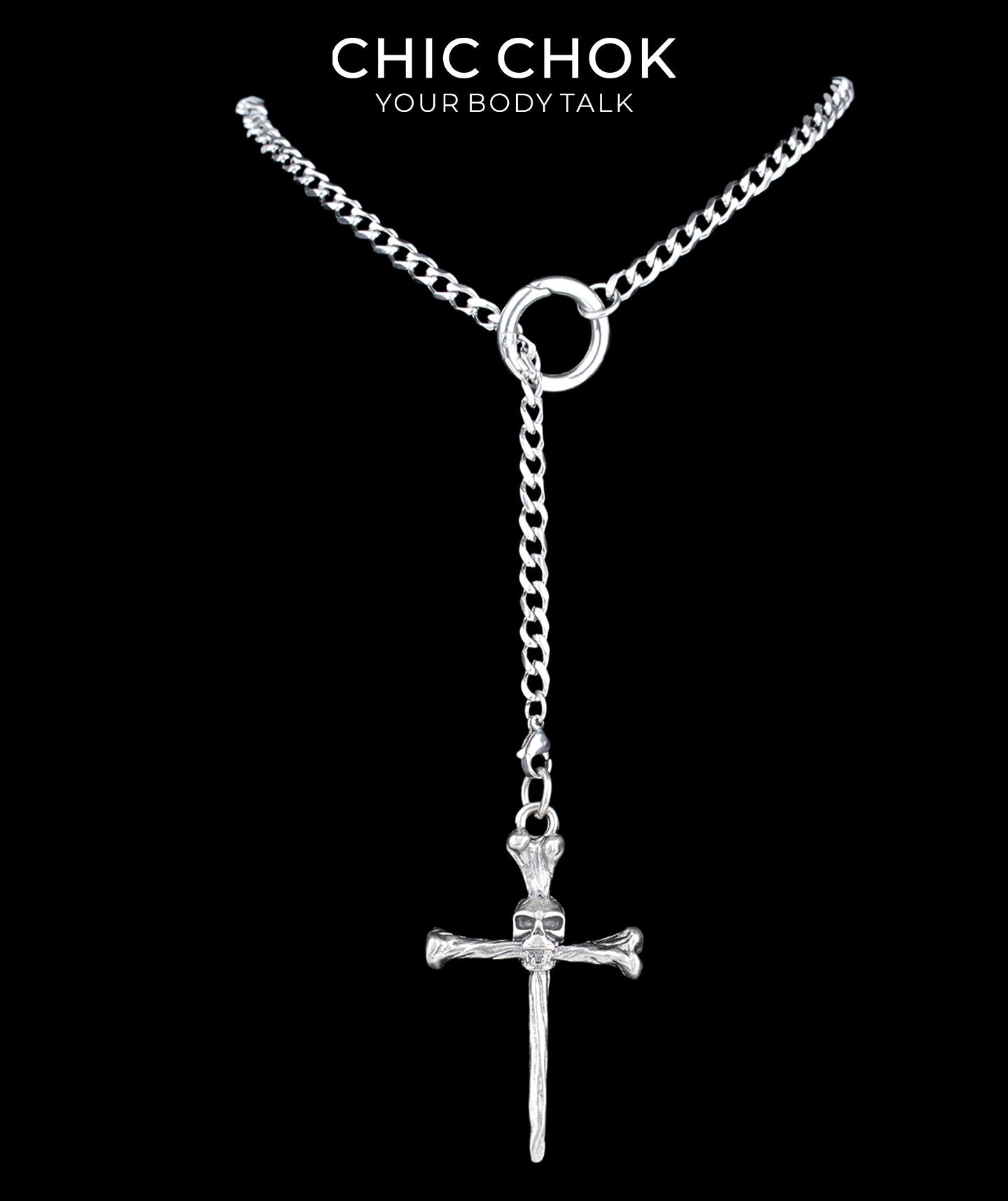 CHICCHOK Subversive Y-Lariat Chain Necklace | Gothic Stainless Steel Cuban Link Collar