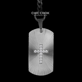 CHICCHOK "Glorious Dog Tag" Custom Laser Engraved Y-Necklace | Stainless Steel Gothic Cross Military Tag Drop Chain | Dark Streetwear Subculture Jewelry