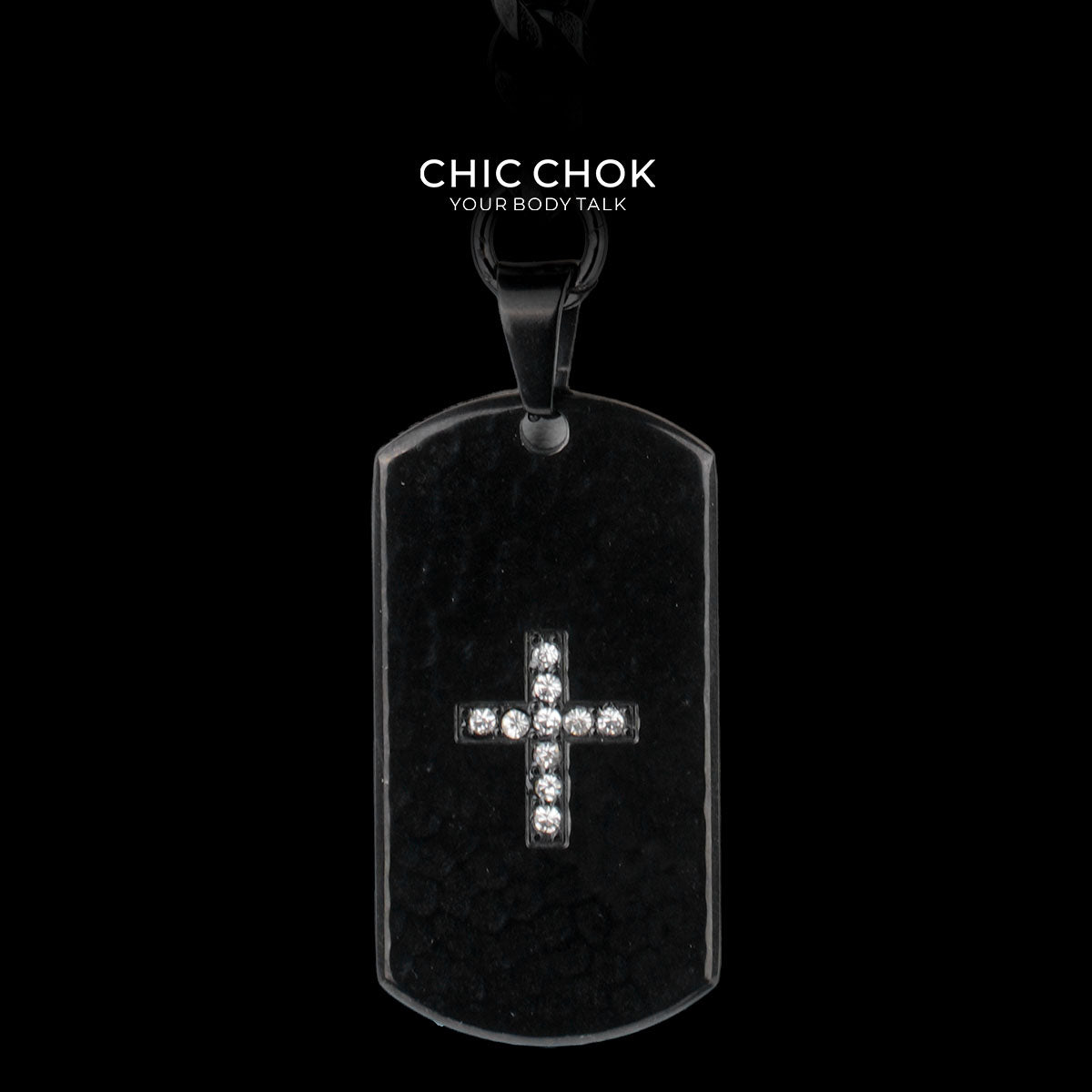 CHICCHOK "Glorious Dog Tag" Custom Laser Engraved Y-Necklace | Stainless Steel Gothic Cross Military Tag Drop Chain | Dark Streetwear Subculture Jewelry
