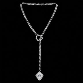 CHICCHOK Golden Silence | Layered Titanium Steel Y-Necklace | Red Crystal Heart Pendant
