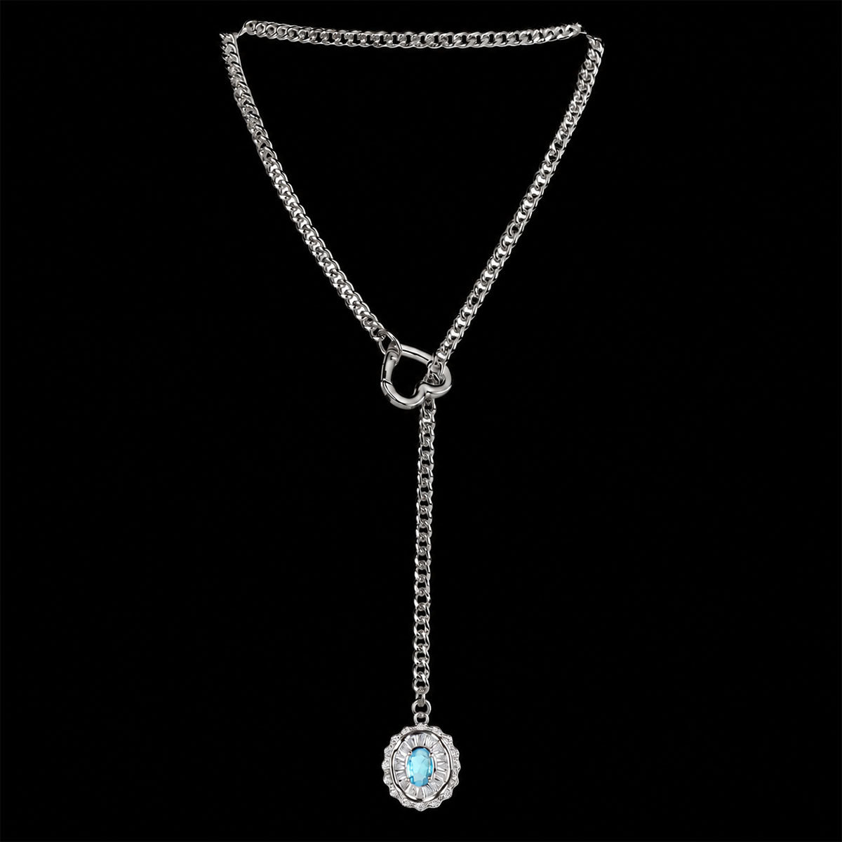CHICCHOK Golden Silence | Layered Titanium Steel Y-Necklace | Red Crystal Heart Pendant