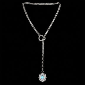 CHICCHOK Golden Silence | Layered Titanium Steel Y-Necklace | Red Crystal Heart Pendant