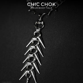 CHICCHOK Nightshade Thorns Leather Choker | Gothic Genuine Leather Bat Wing Collar | Subversive Y2K Industrial Zinc Alloy Spine Spike Tassel Body Armor