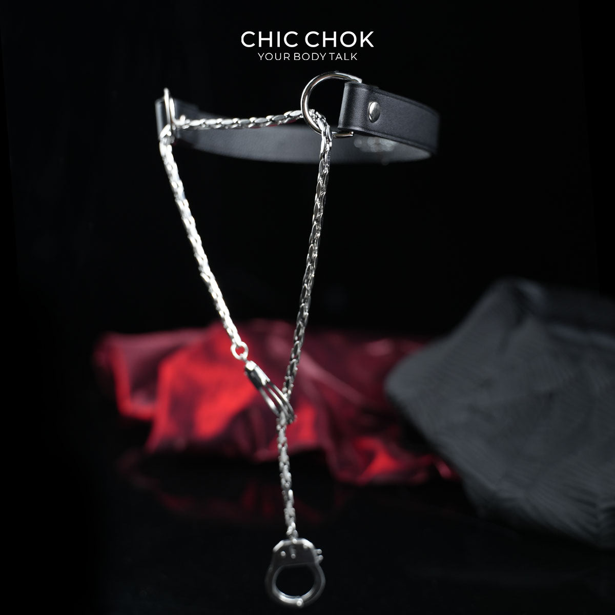 CHICCHOK "The Shackle" Reversible Handcuff Choker | Genuine Leather & Stainless Steel Collar | Subversive Dark Grunge Neckwear