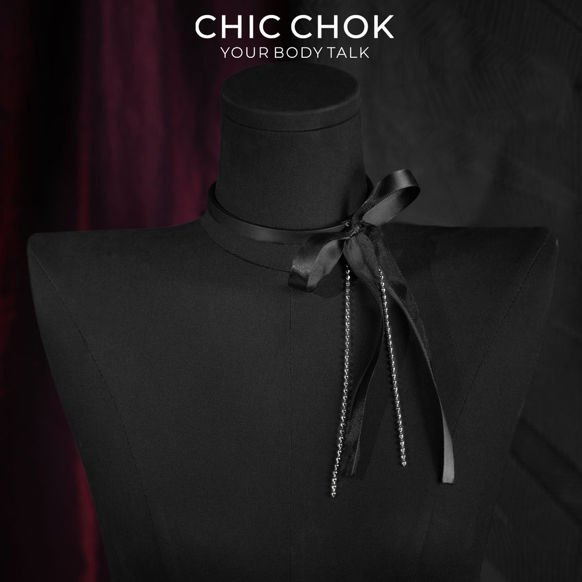 CHICCHOK Satin Shadow Genuine Leather Choker | Gothic Ribbon Bowknot Necklace | Balletcore Quiet Luxury Black Silk Tassel Collar Alternative Jewelry