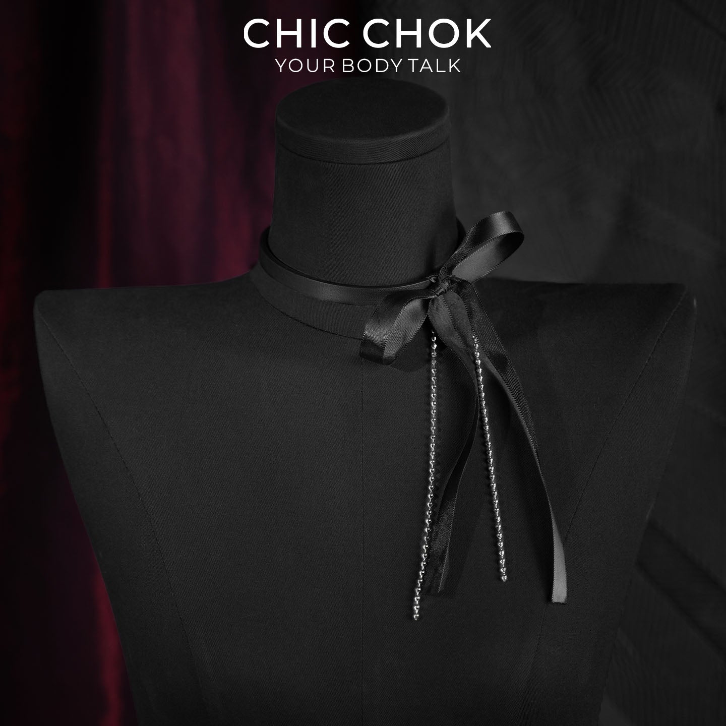 CHICCHOK Satin Shadow Genuine Leather Choker | Gothic Ribbon Bowknot Necklace | Balletcore Quiet Luxury Black Silk Tassel Collar Alternative Jewelry
